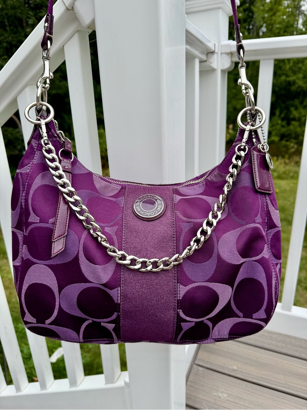 Coach Purple Signature Canvas Large Hobo Bag
